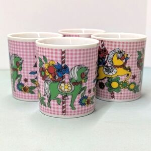 Vintage Kitsch Carousel Gingham Coffee Mugs